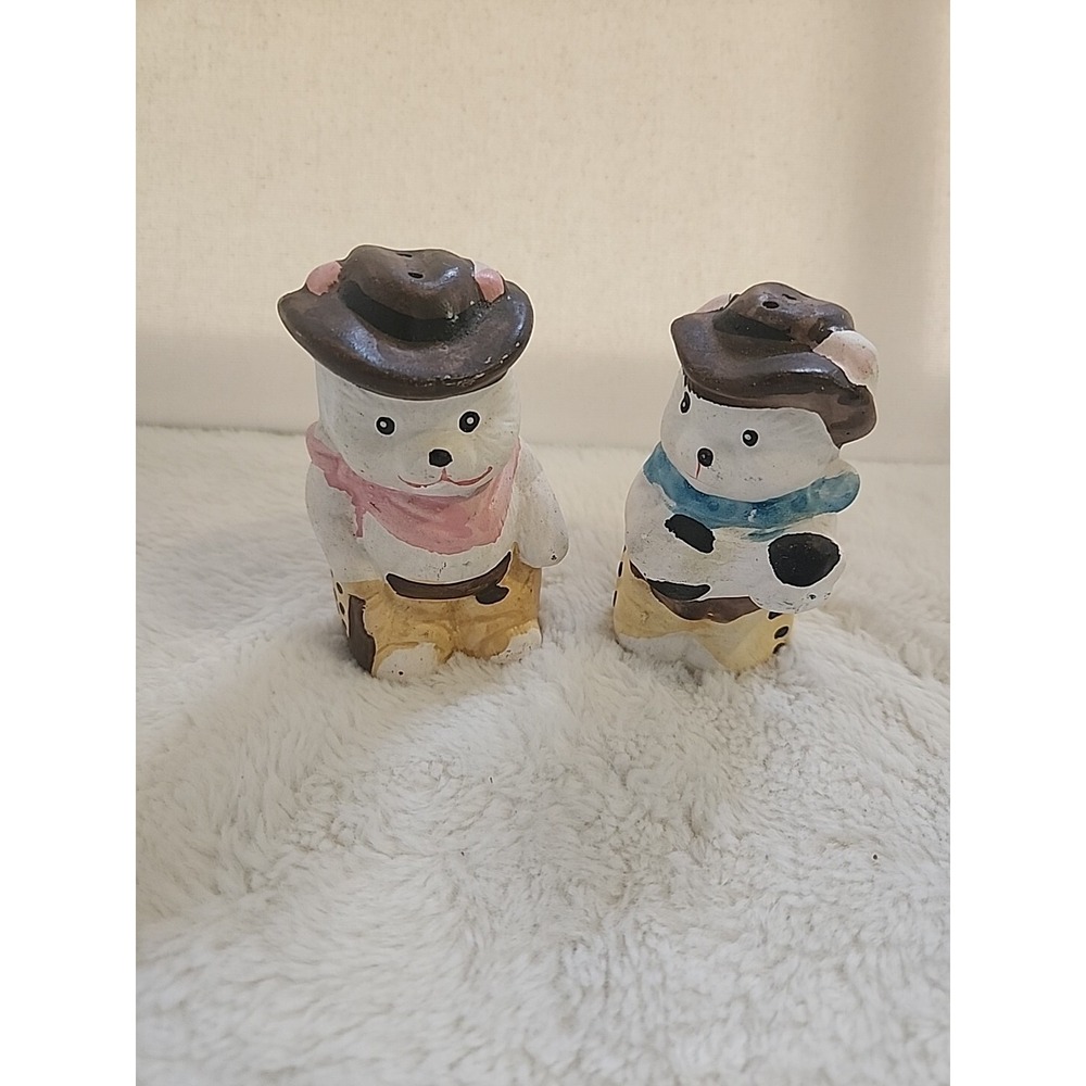 Vintage Cowboy & Cowgirl Bears Salt & Pepper Shaker Set‎